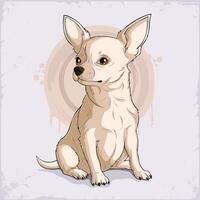 Hand drawn white cute obedient small Mexican Chihuahua dog sitting isolated on white background vector