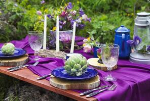 Wedding table setting decorated in rustic style photo