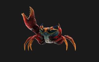 3d Illustration Pose of a Fiddler crab. Red crab isolate on Green background with clipping path. photo