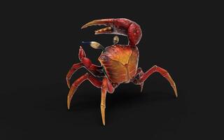 3d Illustration Pose of a Fiddler crab. Red crab isolate on Green background with clipping path. photo
