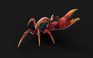 3d Illustration Pose of a Fiddler crab. Red crab isolate on Green background with clipping path. photo