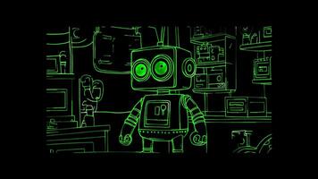 Neon frame effect, Robot Represents robotics or technological education on black background video