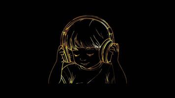 Neon frame effect, Headphones Represents audio learning or language labs on black background video