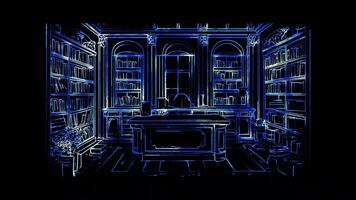 Neon frame effect, Library Represents a space for study and knowledge on black background video