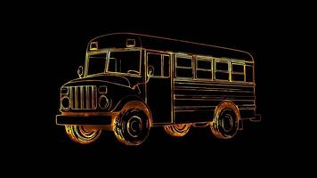 Neon frame effect, School Bus Symbolizes transportation or field trips on black background video