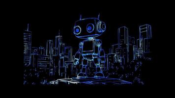 Neon frame effect, Robot Represents robotics or technological education on black background video