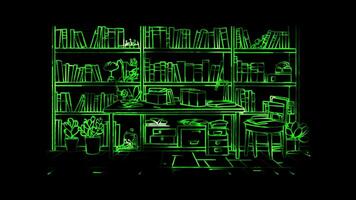 Neon frame effect, Library Represents a space for study and knowledge on black background video