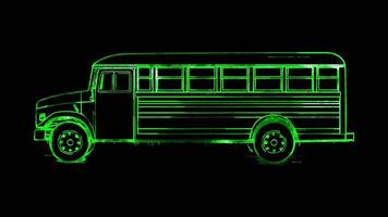 Neon frame effect, School Bus Symbolizes transportation or field trips on black background video