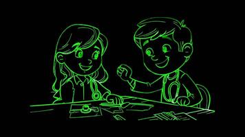 Neon frame effect, Stethoscope Represents doctors or health check-ups on black background video