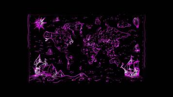 Neon frame effect, Map Symbolizes geography or navigation studies on black background video
