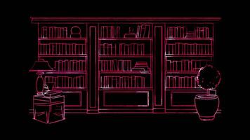 néon quadro, Armação efeito, biblioteca representa uma espaço para estude e conhecimento em Preto fundo video