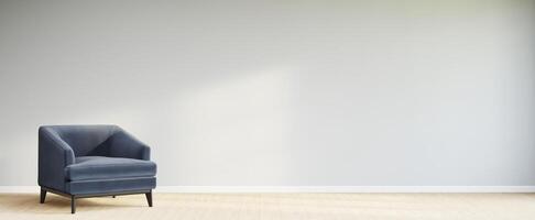 Living room style minimal with armchair on empty white wall background. 3D Rendering photo