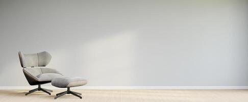 Living room style minimal with armchair on empty white wall background. 3D Rendering photo