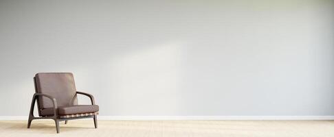 Living room style minimal with armchair on empty white wall background. 3D Rendering photo