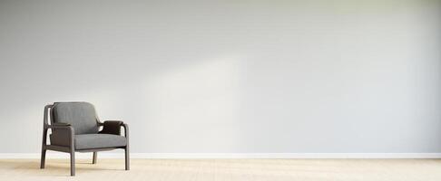 Living room style minimal with armchair on empty white wall background. 3D Rendering photo