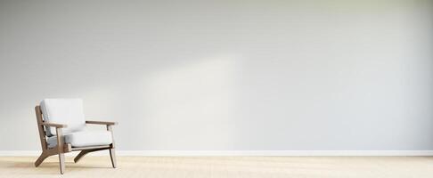Living room style minimal with armchair on empty white wall background. 3D Rendering photo
