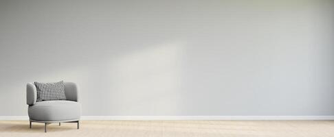 Living room style minimal with armchair on empty white wall background. 3D Rendering photo