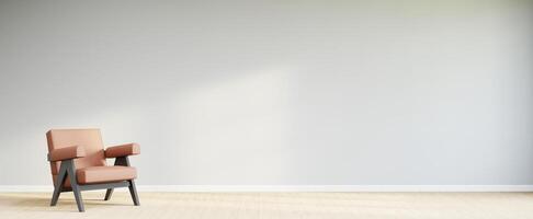 Living room style minimal with armchair on empty white wall background. 3D Rendering photo