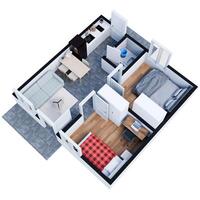 3D Floor plan of a home, 3D illustration. House Type 36 Sqm. Top View. photo