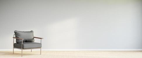 Living room style minimal with armchair on empty white wall background. 3D Rendering photo