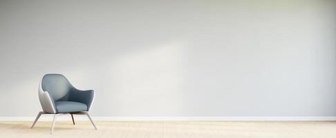 Living room style minimal with armchair on empty white wall background. 3D Rendering photo