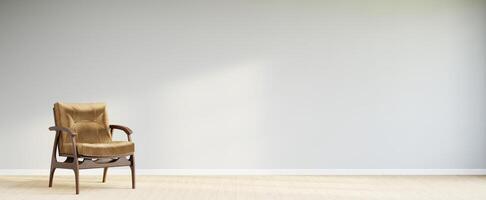 Living room style minimal with armchair on empty white wall background. 3D Rendering photo