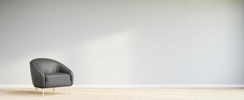 Living room style minimal with armchair on empty white wall background. 3D Rendering photo