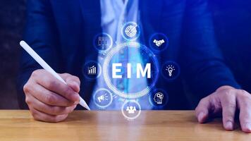 EIM Enterprise information management system, EIM Global Network with Analyzing Technological Data, Efficient Information Management, Network Connection. photo