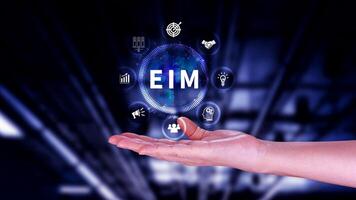 EIM Enterprise information management system, EIM Global Network with Analyzing Technological Data, Efficient Information Management, Network Connection. photo