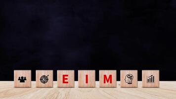 EIM Enterprise information management system on wooden cubes, EIM Global Network with Analyzing Technological Data, Efficient Information Management. photo