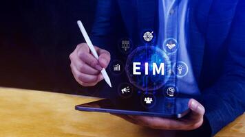 EIM Enterprise information management system, EIM Global Network with Analyzing Technological Data, Efficient Information Management, Network Connection. photo