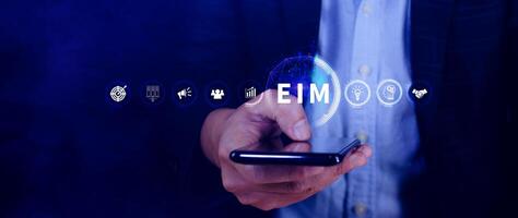 EIM Enterprise information management system, EIM Global Network with Analyzing Technological Data, Efficient Information Management, Network Connection. photo
