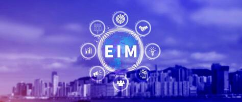 EIM Enterprise information management system, EIM Global Network with Analyzing Technological Data, Efficient Information Management, Network Connection. photo