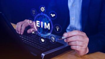 EIM Enterprise information management system, EIM Global Network with Analyzing Technological Data, Efficient Information Management, Network Connection. photo