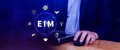 EIM Enterprise information management system, EIM Global Network with Analyzing Technological Data, Efficient Information Management, Network Connection. photo
