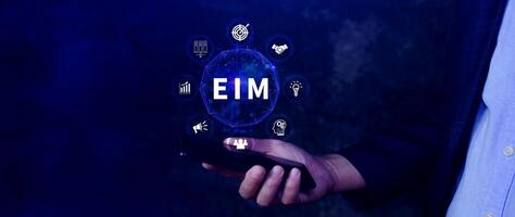 EIM Enterprise information management system, EIM Global Network with Analyzing Technological Data, Efficient Information Management, Network Connection. photo
