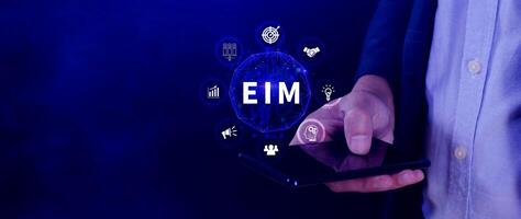 EIM Enterprise information management system, EIM Global Network with Analyzing Technological Data, Efficient Information Management, Network Connection. photo