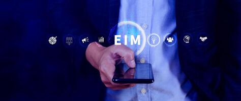 EIM Enterprise information management system, EIM Global Network with Analyzing Technological Data, Efficient Information Management, Network Connection. photo