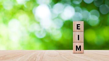 EIM Enterprise information management system on wooden cubes, EIM Global Network with Analyzing Technological Data, Efficient Information Management. photo