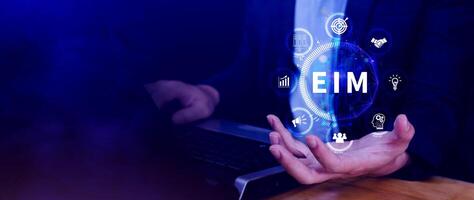 EIM Enterprise information management system, EIM Global Network with Analyzing Technological Data, Efficient Information Management, Network Connection. photo