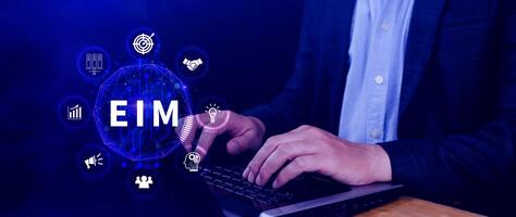 EIM Enterprise information management system, EIM Global Network with Analyzing Technological Data, Efficient Information Management, Network Connection. photo