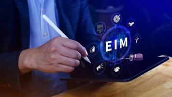 EIM Enterprise information management system, EIM Global Network with Analyzing Technological Data, Efficient Information Management, Network Connection. photo