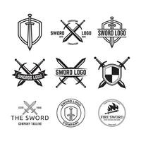 Set of sword logo and emblem design elements vector