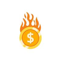 A dollar sign on fire in a casino chip vector