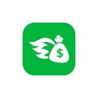 A green icon with a bag of money and a dollar sign vector
