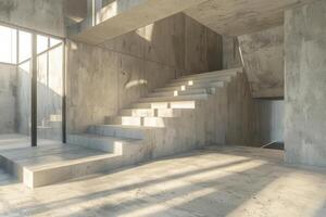 3d rendering of a concrete staircase in a modern house photo