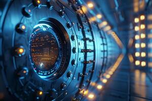 A close up of a computer screen in a bank vault photo