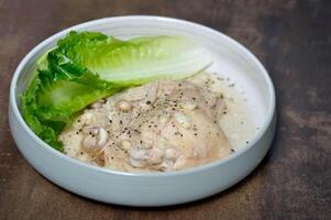 grilled chicken or chicken steak with white cream sauce photo