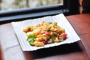 stir fried squid with vegetable, curry squid or squid salad photo