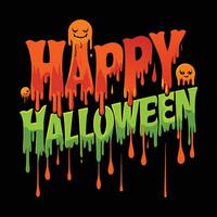 Dripping Happy Halloween Text color red and green on a black Background vector